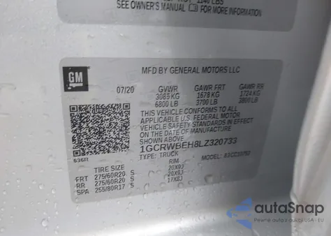 2020 Chevrolet Silverado 1500 2Wd Double Cab Standard Bed Custom from USA, damaged, VIN 1GCRWBEH8LZ320733